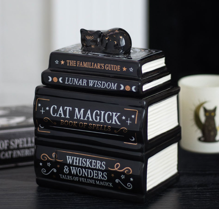 Zwarte Kat Boekenstapel Geurbrander met Kat